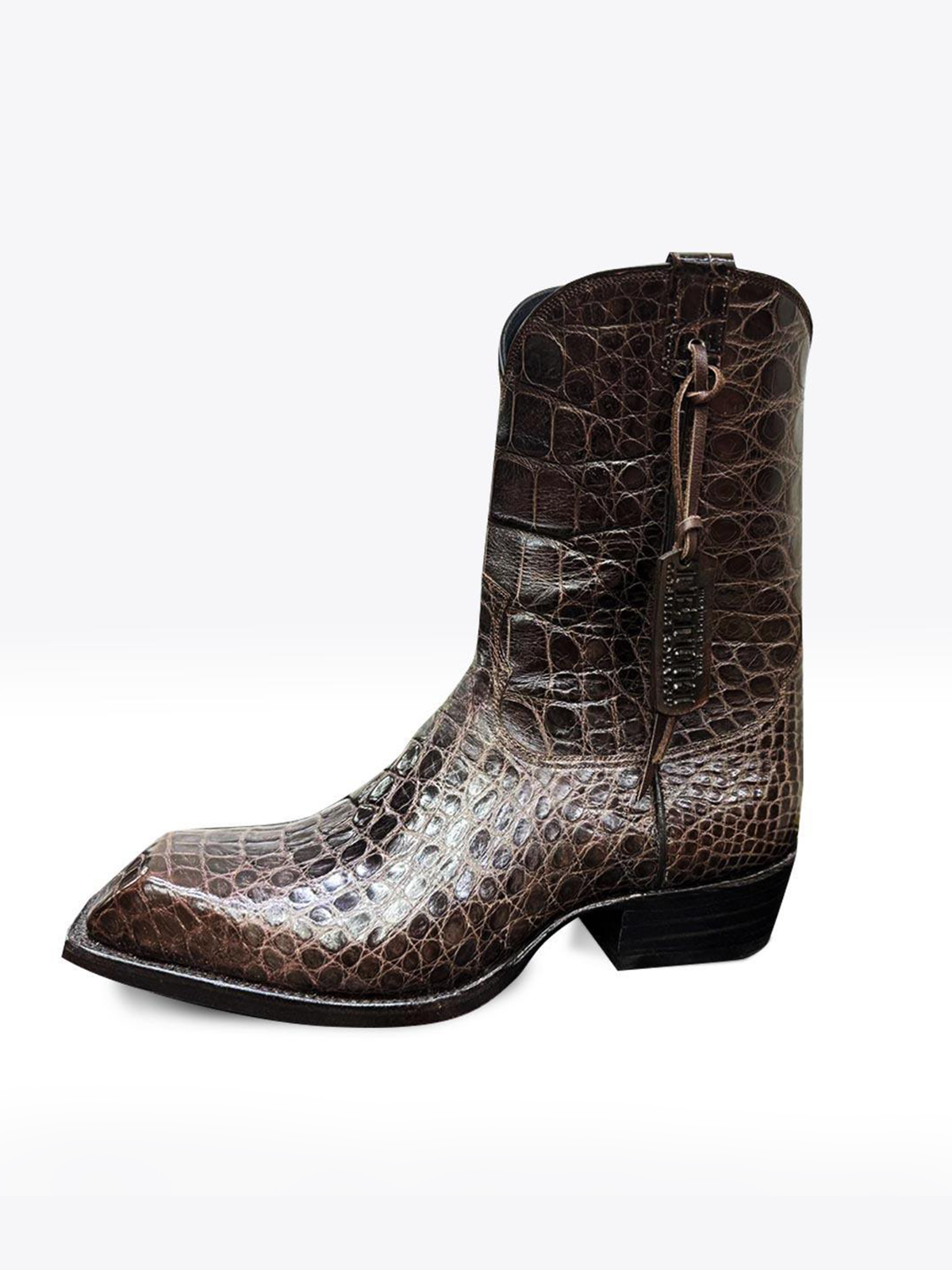 Cosmic Croc — Genuine crocodile western boot in aged brown (view 2)