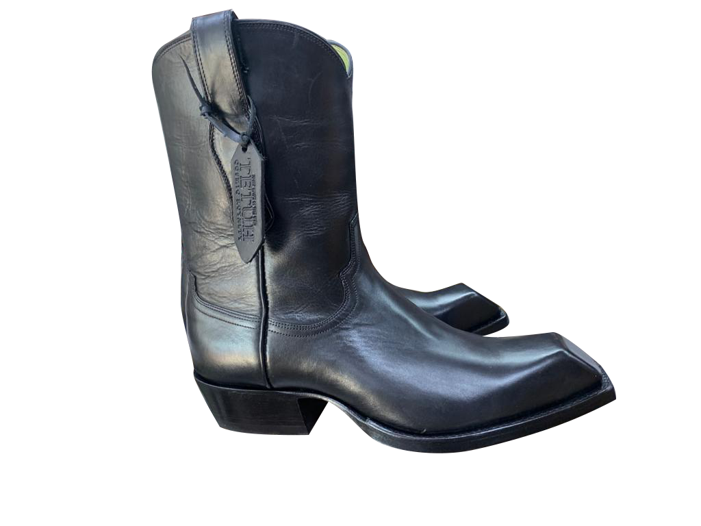 Midnight Steer — Black calfskin western boot with square toe