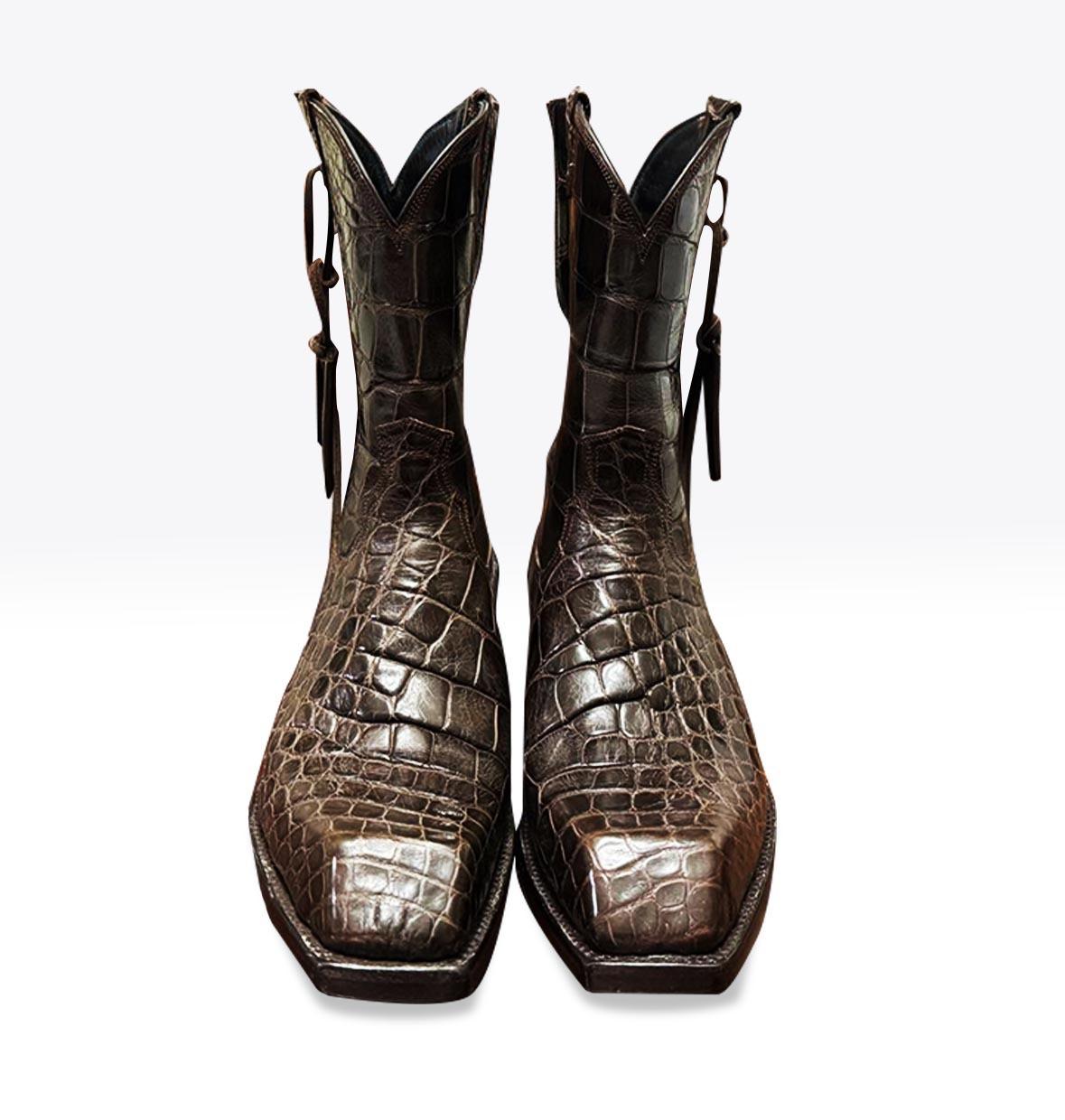 Cosmic Croc — Genuine crocodile western boot in aged brown (view 4)