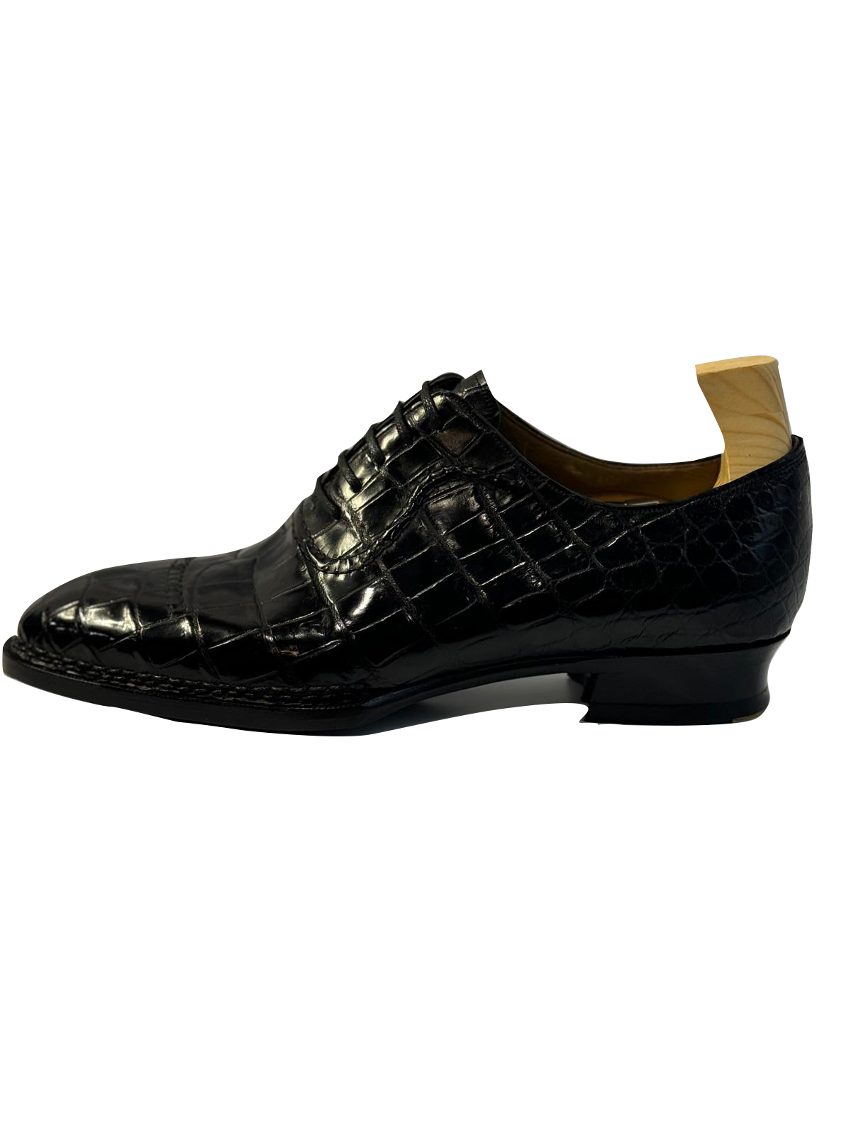Mini Cosmic Croc — Black mini-croc lace-up dress shoe (view 2)